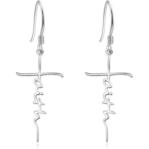 Sterling Silver Faith Cross Earrings for Women - Hypoallergenic Dangle Jewelry